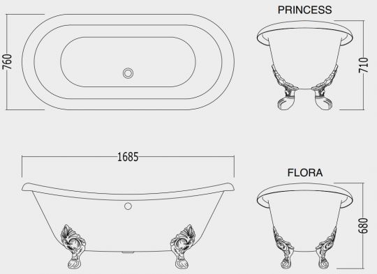 Чугунная ванна Devon&Devon Cherie 168,5x76 схема 3