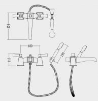 Смеситель для ванны и душа Devon&Devon VIP Time 2vptime233bbi схема 2