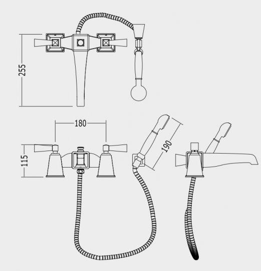 Смеситель для ванны и душа Devon&Devon VIP Time 2vptime233bne схема 2