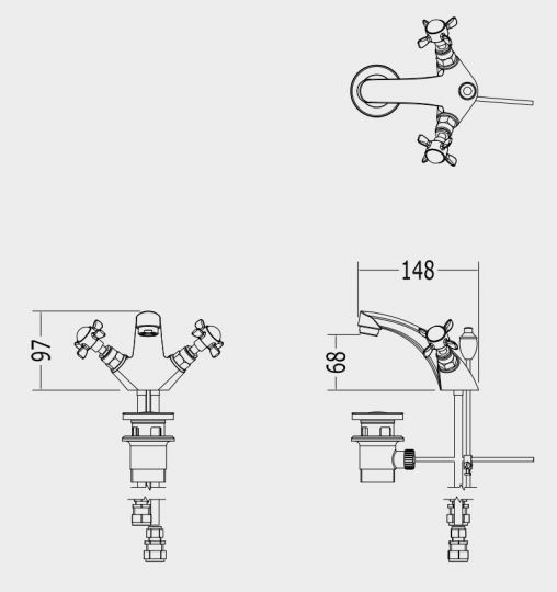 Смеситель для раковины вентильный Devon&Devon Antique ada10 схема 2