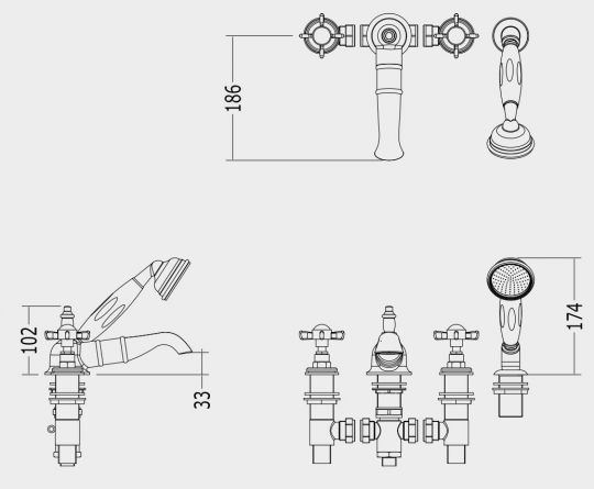 Вентильный смеситель Devon&Devon Antique ada48 на бортик ванны схема 2