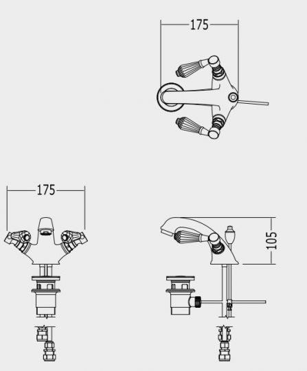 Devon&Devon Antique Precious Lever смеситель для раковины ADAPL10 схема 2 Devon&Devon Antique Precious Lever смеситель для раковины ADAPL10 схема 2