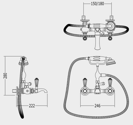 Смеситель для ванны и душа Devon&Devon Antique Precious Lever adapl34 схема 2 Смеситель для ванны и душа Devon&Devon Antique Precious Lever adapl34 схема 2