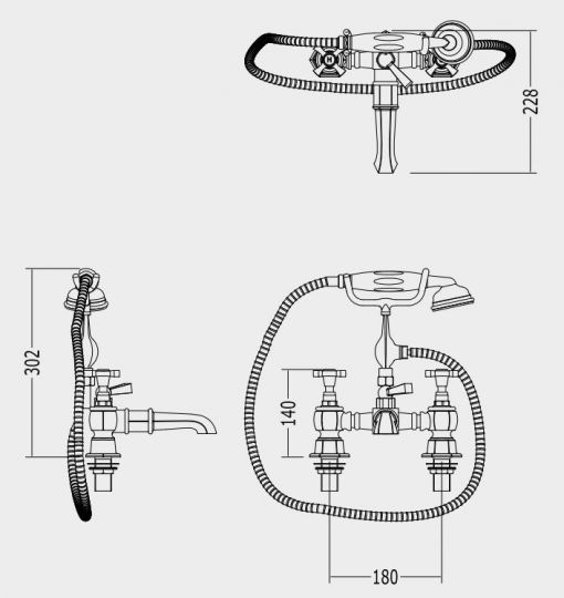 Смеситель для ванны и душа Devon&Devon Jubilee Black Cross adjBCS30 схема 2 Смеситель для ванны и душа Devon&Devon Jubilee Black Cross adjBCS30 схема 2