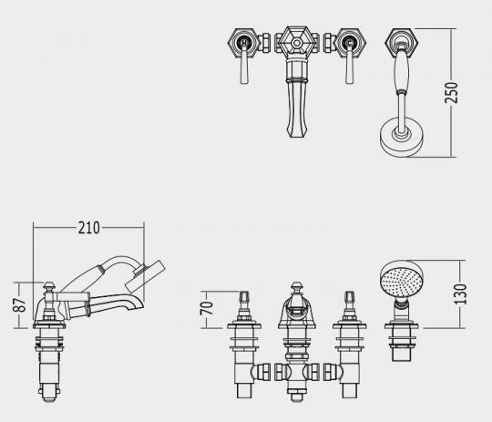 Смеситель для ванны и душа Devon&Devon Jubilee Black Lever adjbl48 схема 2