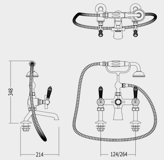 Смеситель для ванны и душа Devon&Devon Black Diamond BLD70B схема 2