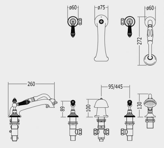 Смеситель для ванны и душа Devon&Devon Black Diamond BLD764 схема 2