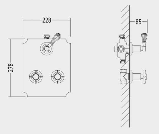Devon&Devon Antique Precious Lever смеситель для ванны/душа de348pl схема 2 Devon&Devon Antique Precious Lever смеситель для ванны/душа de348pl схема 2