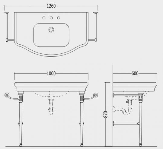 Консоль под раковину Devon&Devon Ascot Console 126х60 схема 3