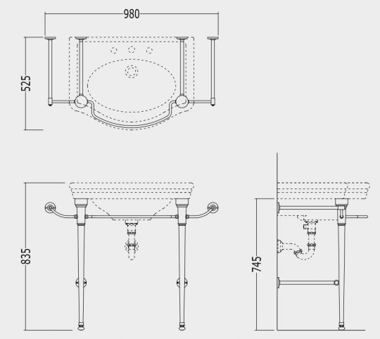 Консоль под раковину в ванную металлическая Devon&Devon New Etoile Console 98х52,5 схема 2 Консоль под раковину в ванную металлическая Devon&Devon New Etoile Console 98х52,5 схема 2