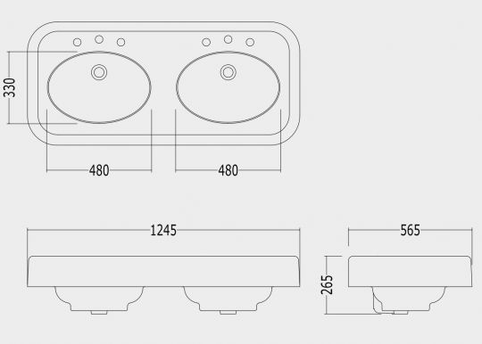 Раковина Devon&Devon Wide Blues Double Basin 124,5х56,5 схема 2 Раковина Devon&Devon Wide Blues Double Basin 124,5х56,5 схема 2