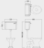 Унитаз Devon&Devon Oxford с низким бачком схема 4 Унитаз Devon&Devon Oxford с низким бачком схема 4
