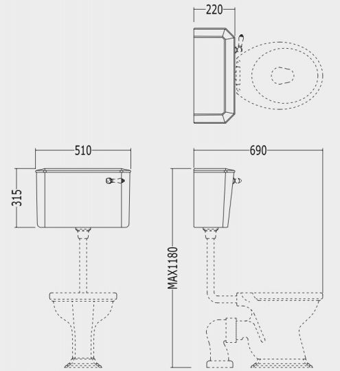 Унитаз Devon&Devon Oxford с низким бачком схема 4 Унитаз Devon&Devon Oxford с низким бачком схема 4