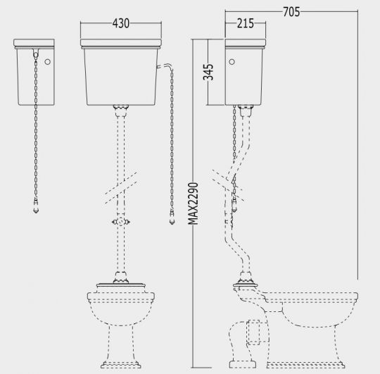 Унитаз Devon&Devon Rose с высоким бачком схема 3 Унитаз Devon&Devon Rose с высоким бачком схема 3