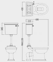 Унитаз Devon&Devon Rose с низким бачком схема 3 Унитаз Devon&Devon Rose с низким бачком схема 3