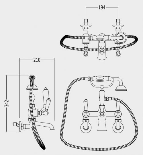 Смеситель для ванны и душа Devon&Devon Black Dandy MARF40M схема 2 Смеситель для ванны и душа Devon&Devon Black Dandy MARF40M схема 2