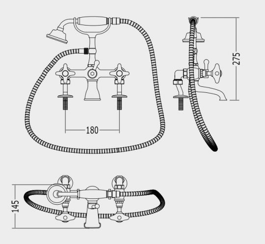 Смеситель для ванны и душа Devon&Devon White Rose UTWR733P схема 2