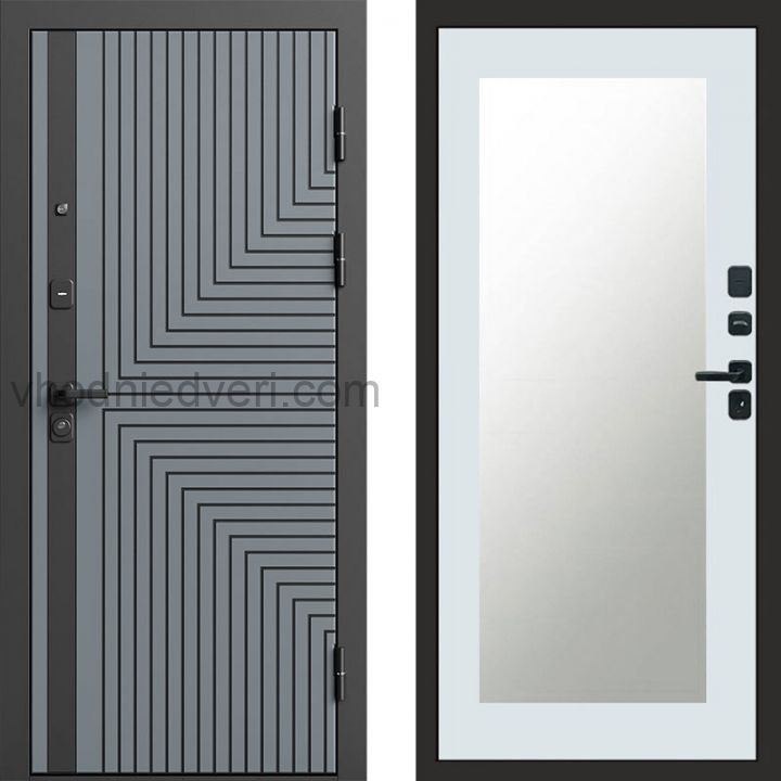 Входная дверь Termo-door Квантум Грей - Зеркало триумф Белый софт