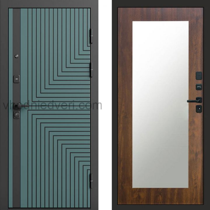 Входная дверь Termo-door Квантум velutto verde - Зеркало триумф Дуб