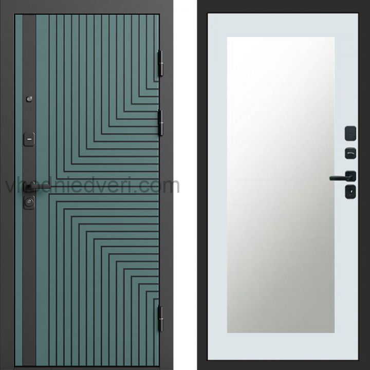 Входная дверь Termo-door Квантум velutto verde - Зеркало триумф Белый софт