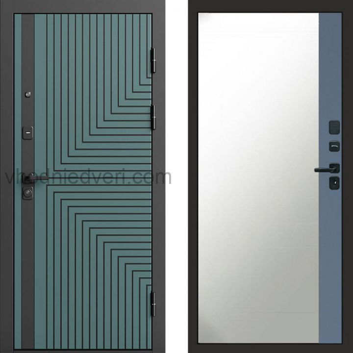 Входная дверь Termo-door Квантум velutto verde - Широкое Зеркало Фацет Грей софт