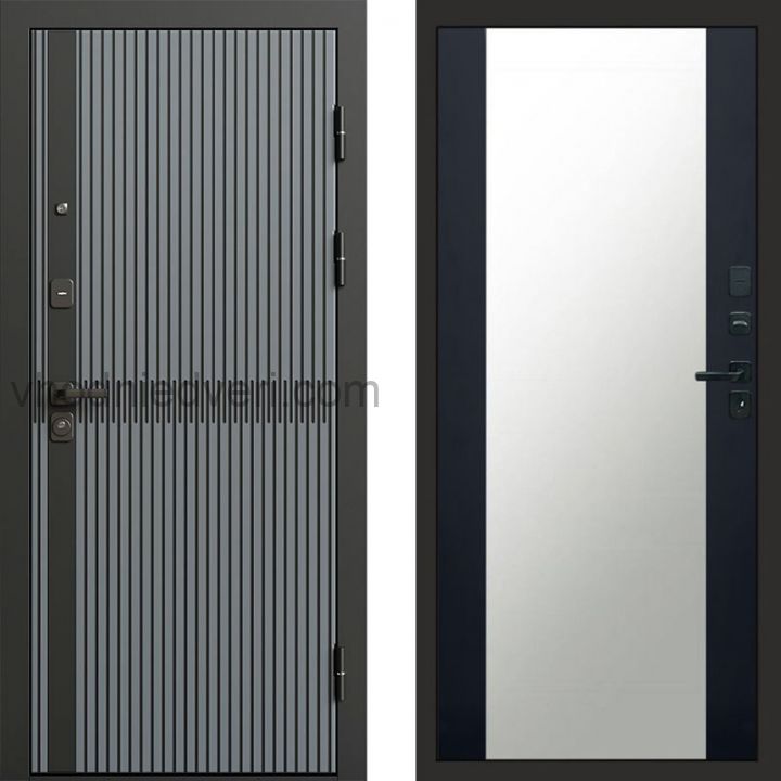 Входная дверь Termo-door Граунд Грей - Зеркало Черный кварц+тонировка