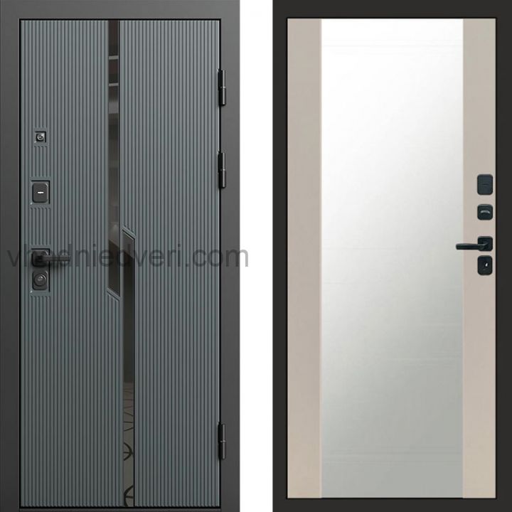 Входная дверь Termo-door Прайм Графит - Зеркало Слоновая кость