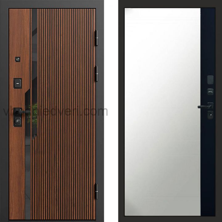 Входная дверь Termo-door Флекс Дуб - Широкое Зеркало Фацет Черный кварц