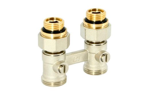 Узел прямой НН 1/2" х 3/4" EK радиаторный со встроенными вентилями, с ниппелями Uni-fitt