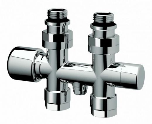 Н-образный термостатический узел с запорными клапанами М24х19 х 1/2" НР, прямой FAR