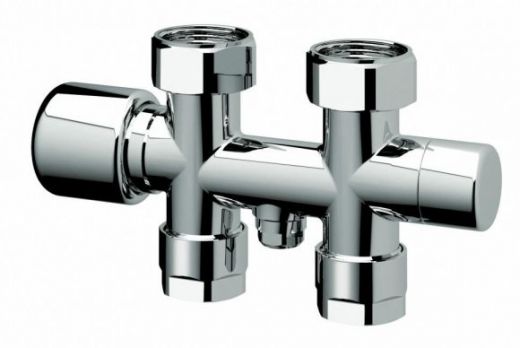 Н-образный термостатический узел с запорными клапанами М24х19 х 3/4" ВР, прямой FAR