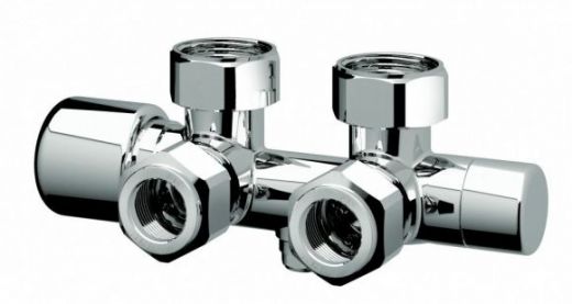 Н-образный термостатический узел с запорными клапанами M24х19 х 3/4" ВР, угловой FAR