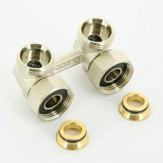 Узел угловой Standard Line E2/50 НВ 3/4" ЕК х 3/4" ЕК радиаторный со встроенными кранами и адаптерами Simplex