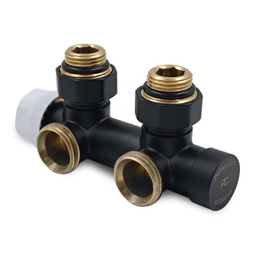 Узел нижнего подключения термостатический угловой Thermolink 1/2" х 3/4", черный матовый правый PrimoClima