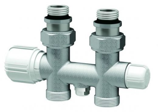 Н-образный термостатический узел с запорными клапанами М24х19х 3/4" ВР, прямой FAR