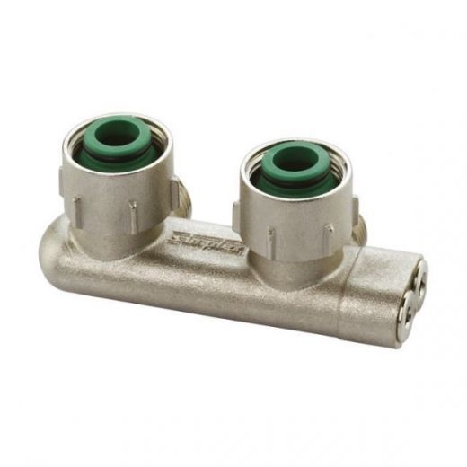 Узел угловой перекрёстный E2/50 НВ 3/4" х 3/4" ЕК радиаторный со встроенными вентилями и адаптерами Simplex