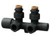 Н-образный термостатический узел с запорными клапанами М24х19 - 1/2" НР, черный, угловой FAR