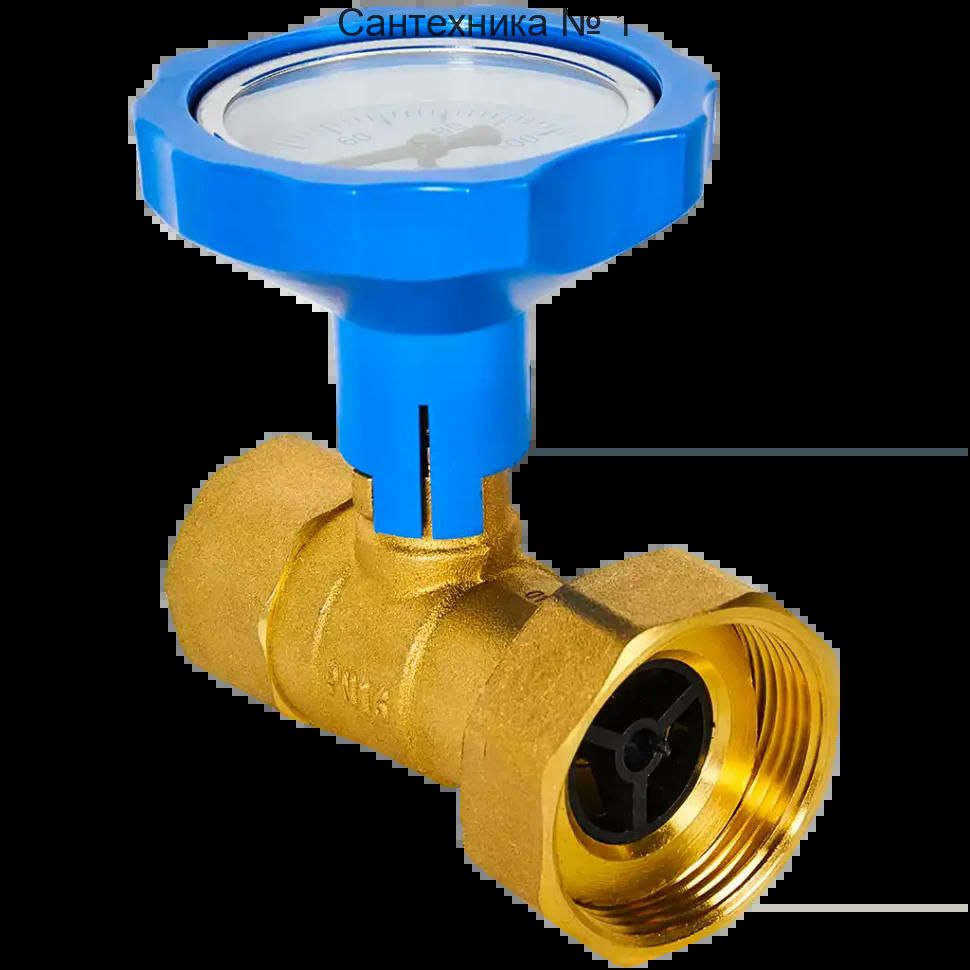 Кран шаровой с накидной гайкой ВР 1" для подключения насоса ВР 1 1/2", синяя ручка ROMMER