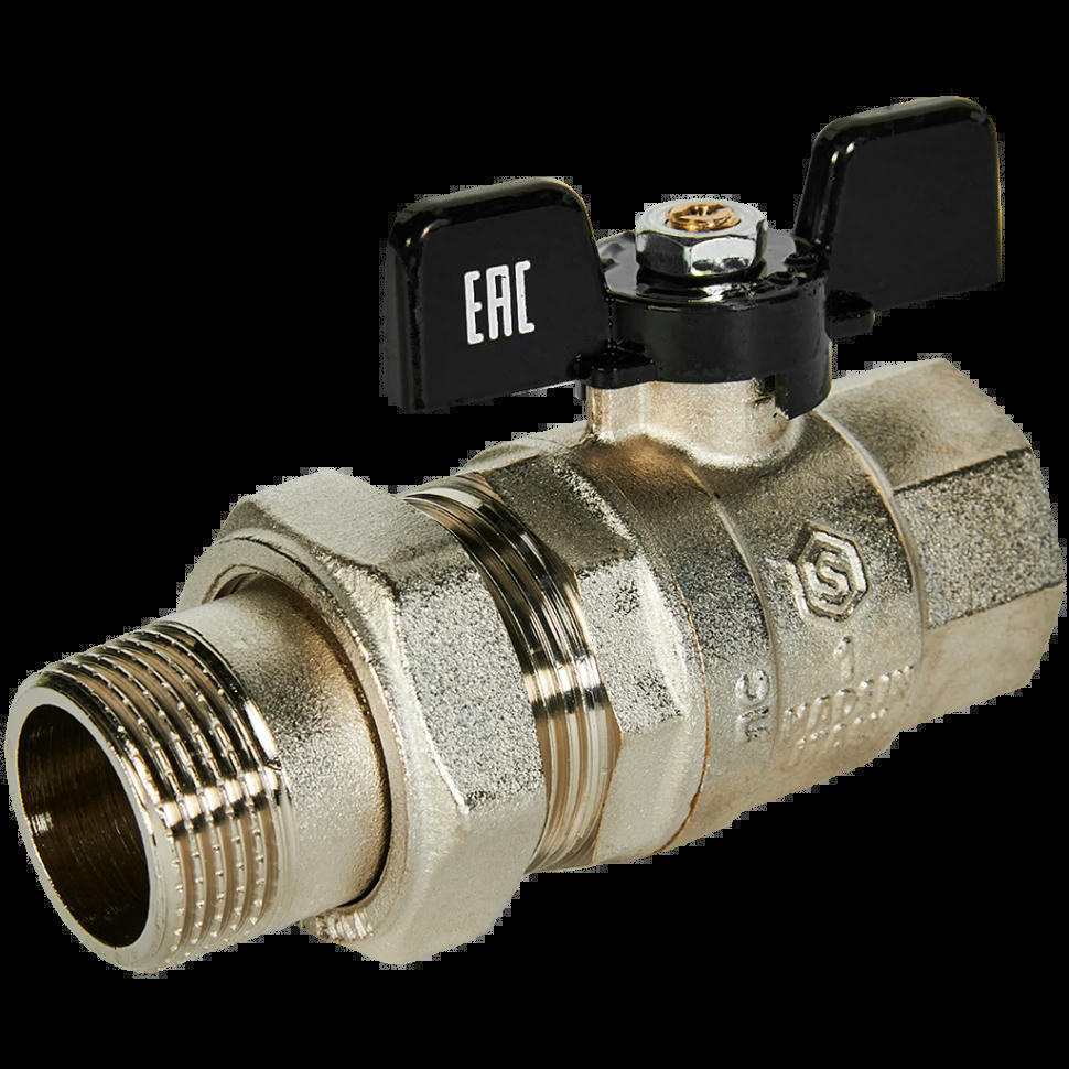 Кран шаровой полнопроходной с американкой ВР/НР 1, бабочка STOUT