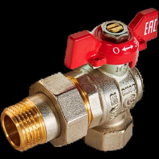 Кран шаровой угловой с американкой ВН/НР 1/2", бабочка ROMMER