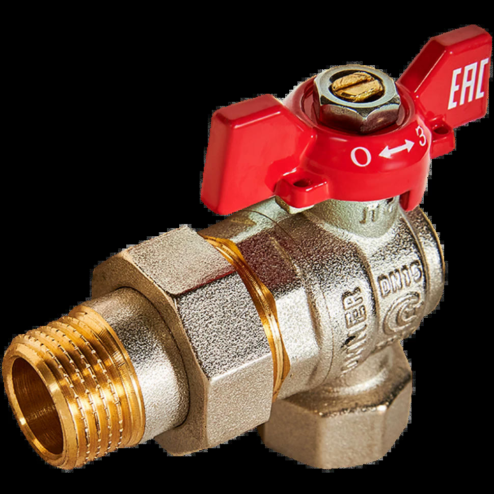 Кран шаровой угловой с американкой ВН/НР 1/2", бабочка ROMMER