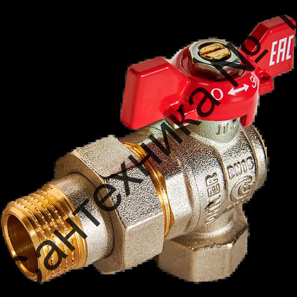 Кран шаровой угловой с американкой ВН/НР 1/2", бабочка ROMMER