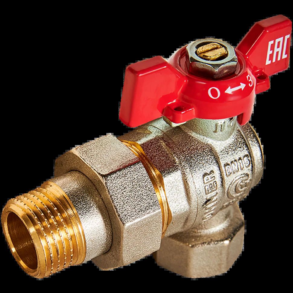 Кран шаровой угловой с американкой ВН/НР 1/2", бабочка ROMMER