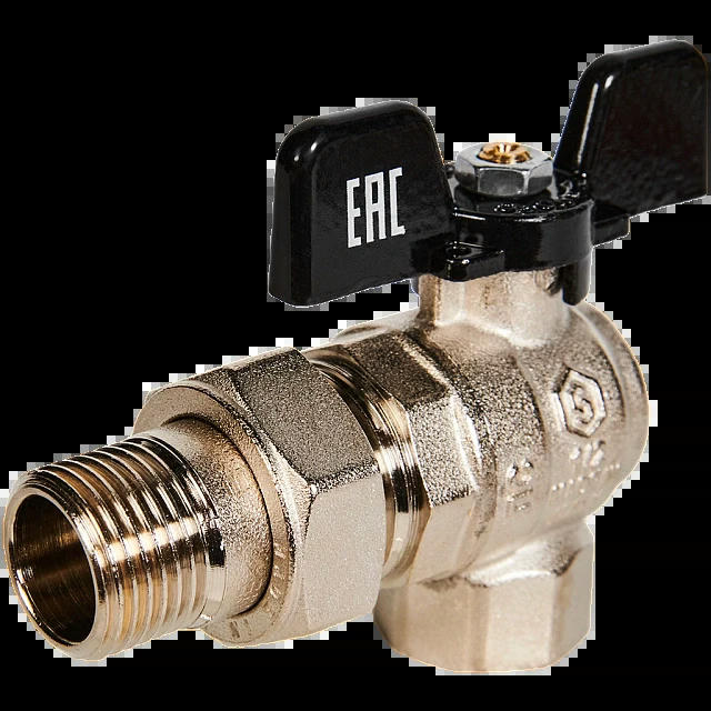 Кран шаровой полнопроходной угловой с американкой ВР/НР 1/2, бабочка STOUT