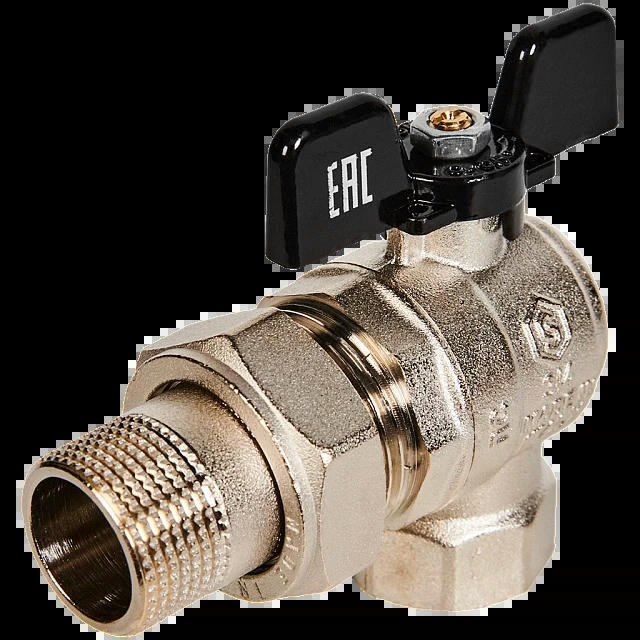 Кран шаровой полнопроходной угловой с американкой ВР/НР 3/4, бабочка STOUT