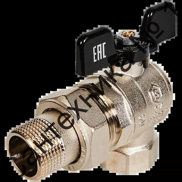 Кран шаровой полнопроходной угловой с американкой ВР/НР 3/4, бабочка STOUT