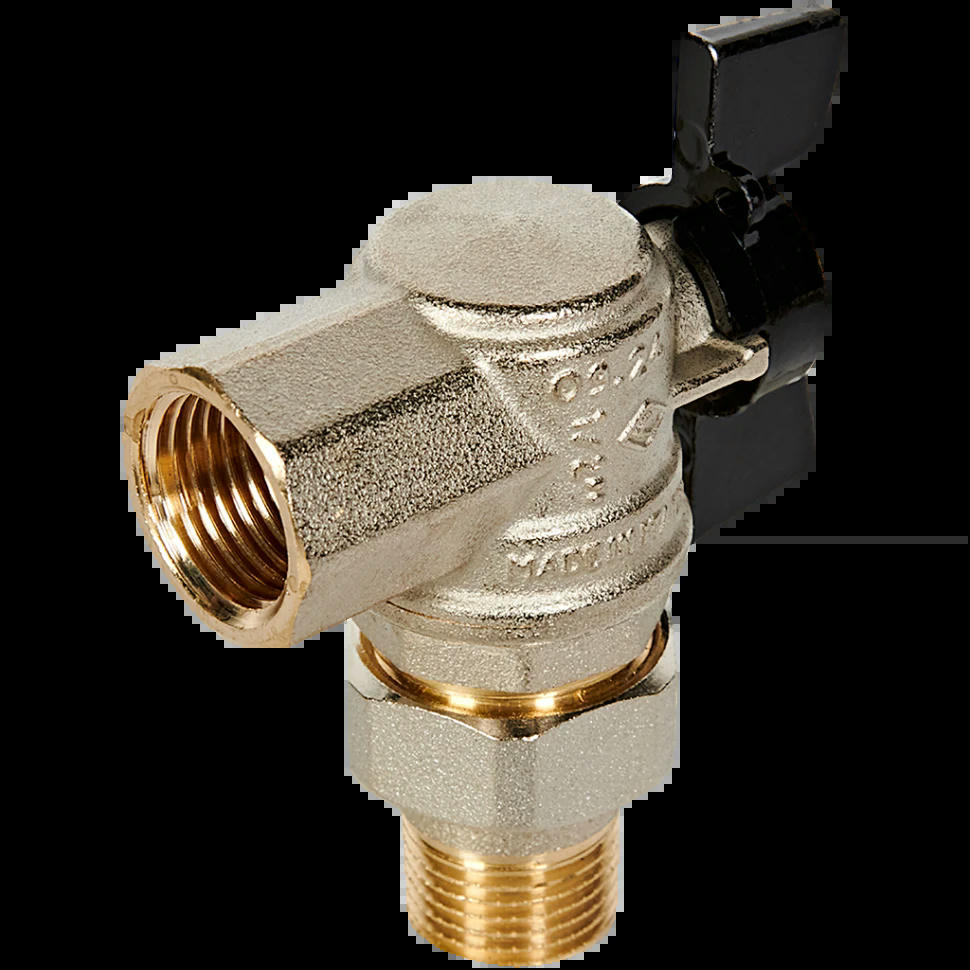 Кран шаровой с разъемным соединением угловой НВ 1/2 бабочка OREGON серия 594 полный проход Bugatti