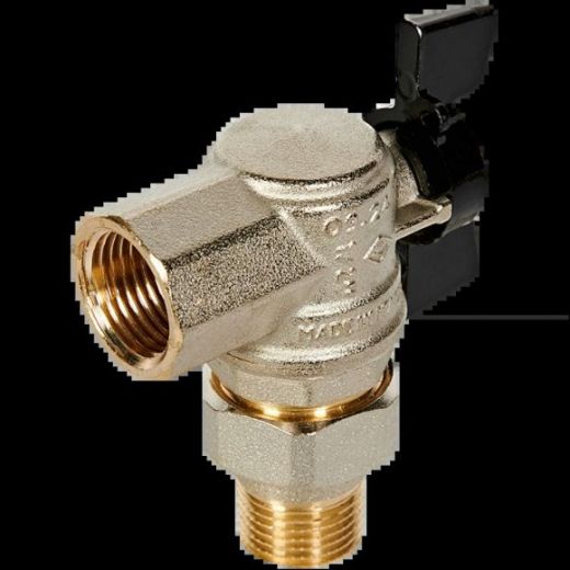 Кран шаровой с разъемным соединением угловой НВ 1/2 бабочка OREGON серия 594 полный проход Bugatti