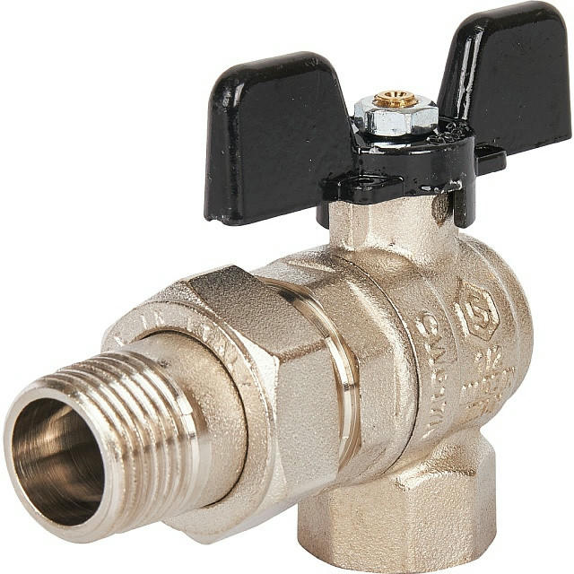 Кран шаровой полнопроходной угловой с американкой ВР/НР 1/2, ручка бабочка STOUT
