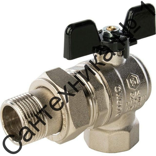 Кран шаровой полнопроходной угловой с американкой ВР/НР 3/4, ручка бабочка STOUT